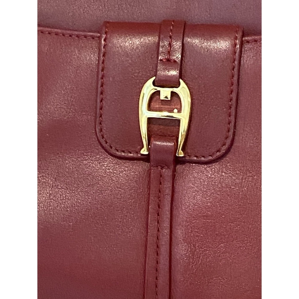 Vintage ETIENNE AIGNER Leather Brass Oxblood Red Handbag Purse Shoulder Bag - Picture 4 of 14